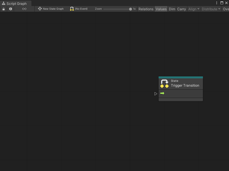 An image of a new blank transition Script Graph open in the Graph window