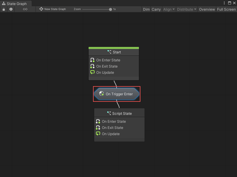 An image of a State Graph with a configured transition between two states.